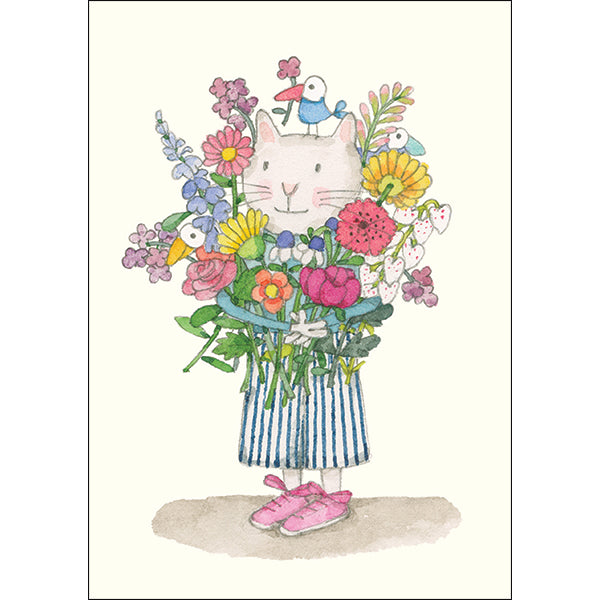 Cat With Flowers - Twigseeds Mini Card